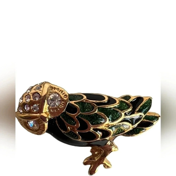 Source Unknown Jewelry - NWOT 60S VINTAGE ENAMEL OWL GOLD TONE BROOCH